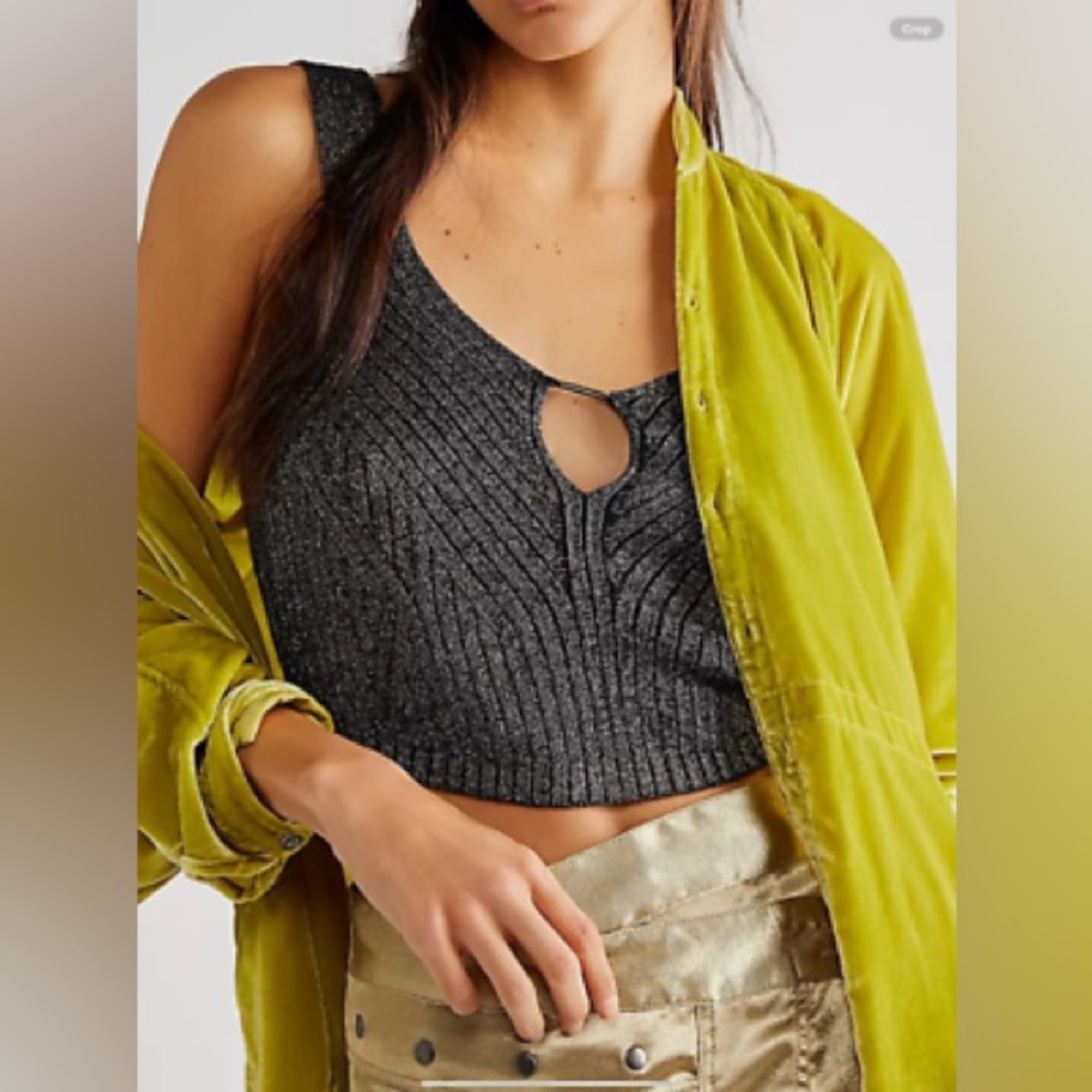FREE PEOPLE Halle‎ Lurex Cropped Ribbed Tank Size XL